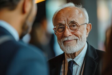 Senior business expert networking at a corporate event, connecting with industry peers and forging valuable partnerships, Generative AI
