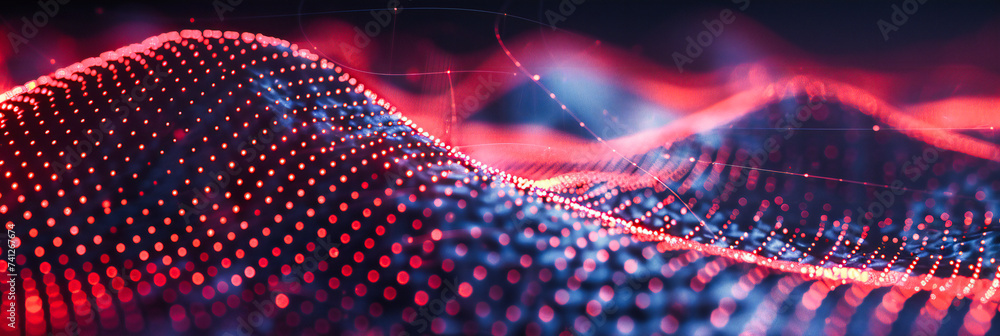 Poster futuristic particle and dot connection, abstract light design with blue grid lines, modern technolog