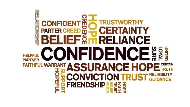 Confidence animated tag word cloud;text design animation kinetic typography seamless loop.
