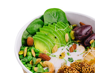 bowl with avocado, beans and onions