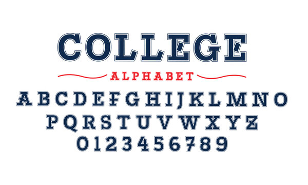 Editable typeface vector. College sport font in american style for football, baseball or basketball logos and t-shirt.	