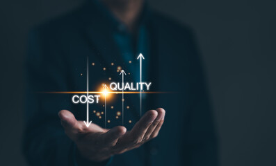 Cost reduction concept. Quality increase and cost optimization for products or services to improve and enhance company performance. Successful corporate strategy and management. Effective business,