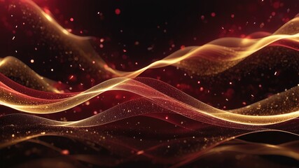Fototapeta premium Abstract golden background, golden wallpaper, blue wavy website banner, golden wallpaper and particles background, glowing wavy lines wallpaper, red background
