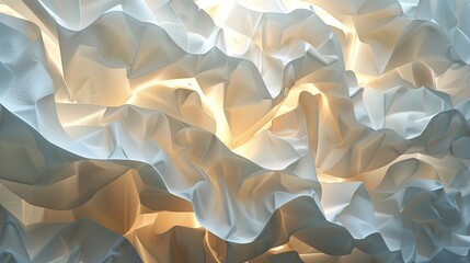A 3D rendered space featuring abstract shapes resembling origami forms made of light-emitting paper, casting soft shadows on a modern canvas - obrazy, fototapety, plakaty