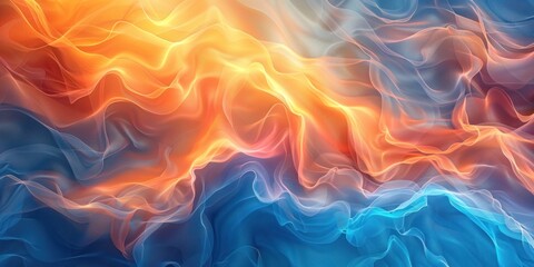 Obraz premium A seamless abstract gradient that transitions from fiery orange to icy blue, evoking a sense of fluid dynamism.