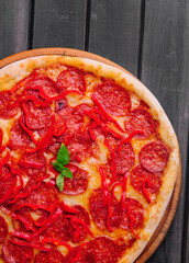 tasty pepperoni pizza with red bell peper