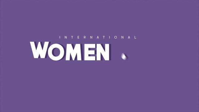Happy international women's day text in white color on purple background women's day animation 4k video.