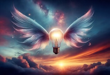 a light bulb with wings