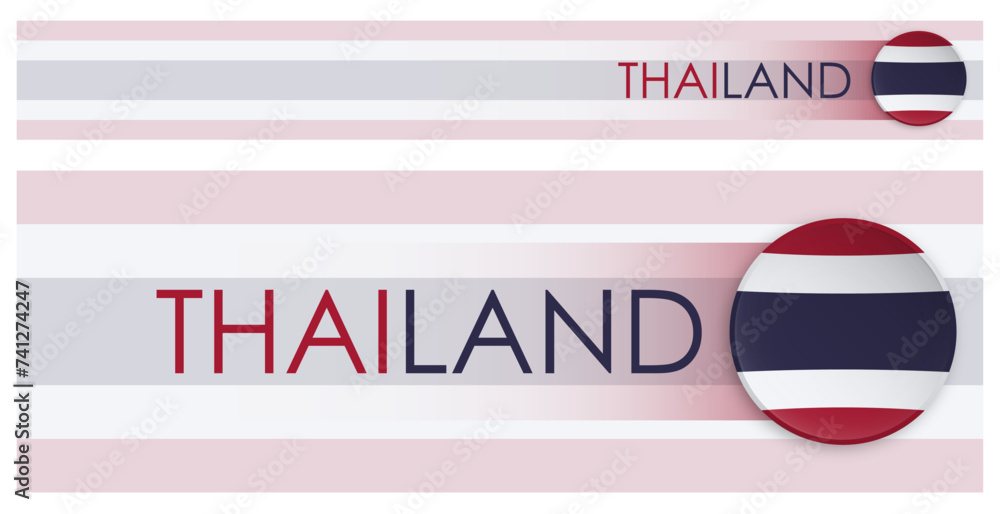 Wall mural thailand flag horizontal web banner in modern neomorphism style. webpage thai country header button 