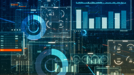 financial charts, random numbers, stock market, investment, business concept, online trading, futuristic interface (3d render)