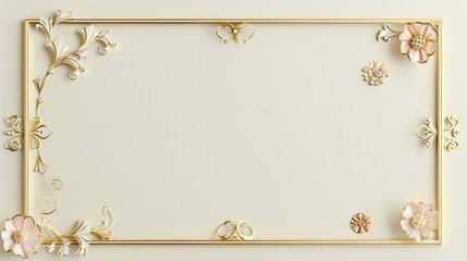 Thin vintage gold frame for your design. Vintage cover. Place for text. Vintage beautiful rectangular frame on white