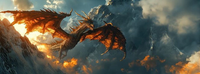 fierce dragon on a mountain. Created with Generative AI.