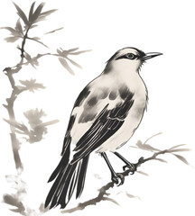 Bird painting, Traditional Japanese brush painting style..