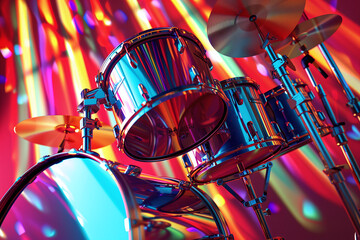 Rocking the Stage: Drummer in Concert with Metal Drum Kit and Cymbals