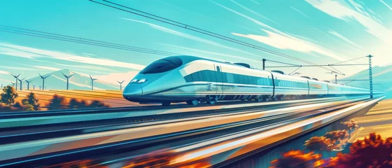 Foto auf Acrylglas Modern high-speed train travel at sunset © David