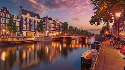 Foto auf Glas Amsterdam city sunset © Remco