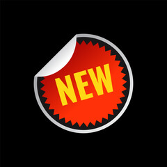 Red vector sticker and text NEW vector design on black background