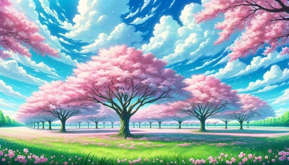 Fotobehang 桜の木と春の公園 © ratesuke