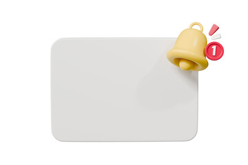 Reminder popup with bell notification alert icon symbol for application website ui . Empty reminder popup, push notification icon. isolated on yellow background. 3d rendering illustration.