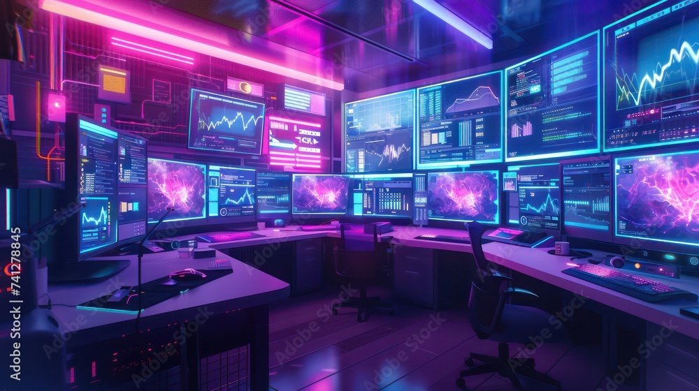 Aufkleber cyber security operations center with data analysis screens