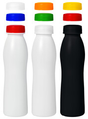 milk or yogurt plastic bottle set with coloured cap