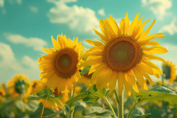 sunflowers against the background of the summer sky