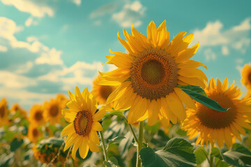 sunflowers against the background of the summer sky