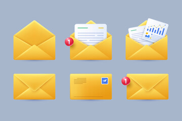 3d yellow envelope email letter message icon