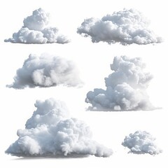 3d render, set of abstract fluffy clouds isolated on white background, cumulus clip art collection, Generative AI