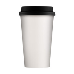 Clean and blank white paper cup for coffee without background. Template for mockup. With black lid