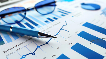 Pen and glasses on a paper finance graph