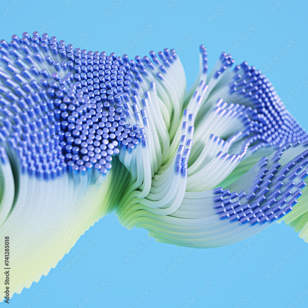 Poster blue and yellow flower
Detailed reflections and refractions. 3d render background with abstract transparent geometry with dispersion effect. Abstract 3d render. Glass ribbon on water. Holographic shap