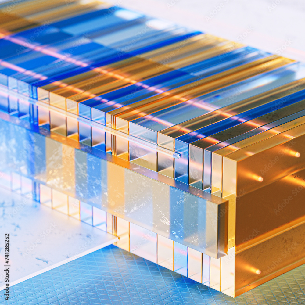 Poster detailed reflections and refractions. 3d render background with abstract transparent geometry glass 