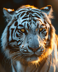 an adult white tiger black and white painting, in the style of dark gold, softbox lighting