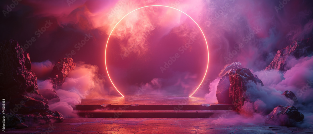 Poster podium light hologram tech technology background portal circle cyberpunk effect digital. game elemen