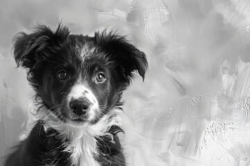 border collie puppy to portrait, in the style of minimalist monochromes