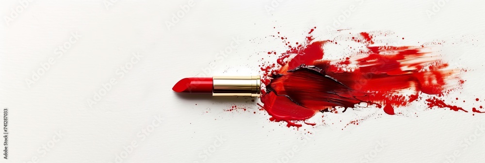 Wall mural smudged red lipstick bullet isolated on white background with copy space