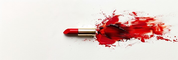 Smudged red lipstick bullet isolated on white background with copy space - obrazy, fototapety, plakaty