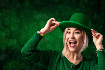 Cheerful woman celebrating st. Patrick's day