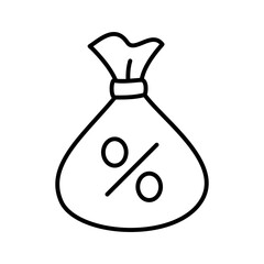 Money sack with percent icon. Big earnings. Bribery. Banking investment deposit.