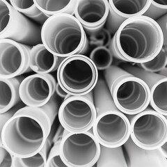 Various sizes of PVC pipes stacked