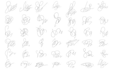 Fake Hand-drawn autograph. Fictitious vector autograph and signature. Handwritten collection of fictitious signature. Fake fictitious signature.