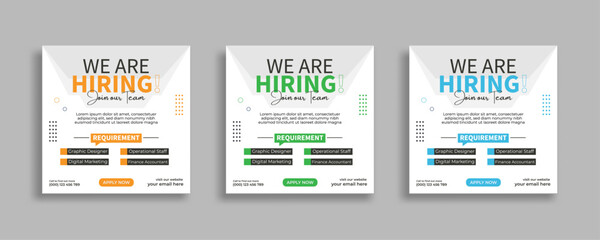 We are hiring job vacancy social media post or square web banner template vector design
