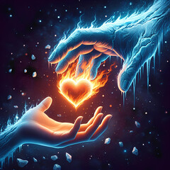 burning love heart on fire passed from hand to hand digital art
