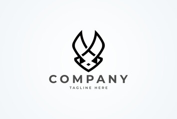 Rabbit logo design. Geometric Rabbit head with line art style logo design. flat design logo template element. vector illustration
