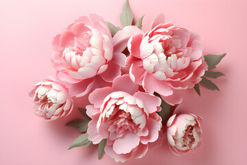 Close-up of a delicate pink open peony bud on a pink  background,  generated by AI. 3D illustration