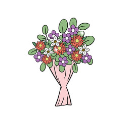 different red, purple and white flower bucket illustration