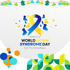 Fototapeta na wymiar World Down Syndrome Day banner in modern geometric style. Square banner for social media and more with typography. Vector illustration for banners, posters, invitations, greetings and more