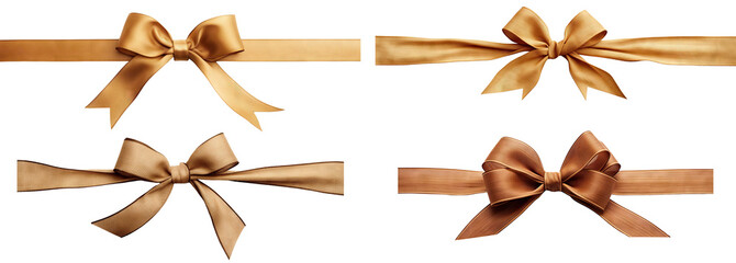 Set of beige ribbons and bows, cut out - obrazy, fototapety, plakaty