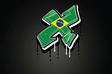Brazil X Hand Lettering Graffiti Vector Template